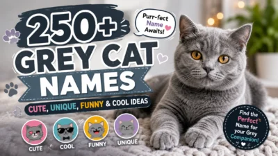 250+ grey cat names with cute, unique, funny and cool ideas featuring a charming grey cat