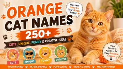 250+ orange cat names with cute, unique, funny and creative ideas featuring an adorable ginger tabby cat