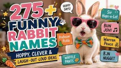 275+ funny rabbit names with a playful bunny in sunglasses and a carrot bow tie