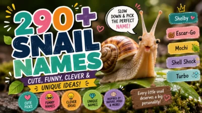 290+ snail names with a cute snail on a leaf and colorful name ideas