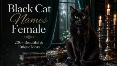 Elegant black female cat with green eyes in a dark, luxurious setting