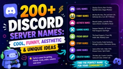 200+ Discord server names featuring cool, funny, aesthetic, gaming, study, anime, and unique ideas