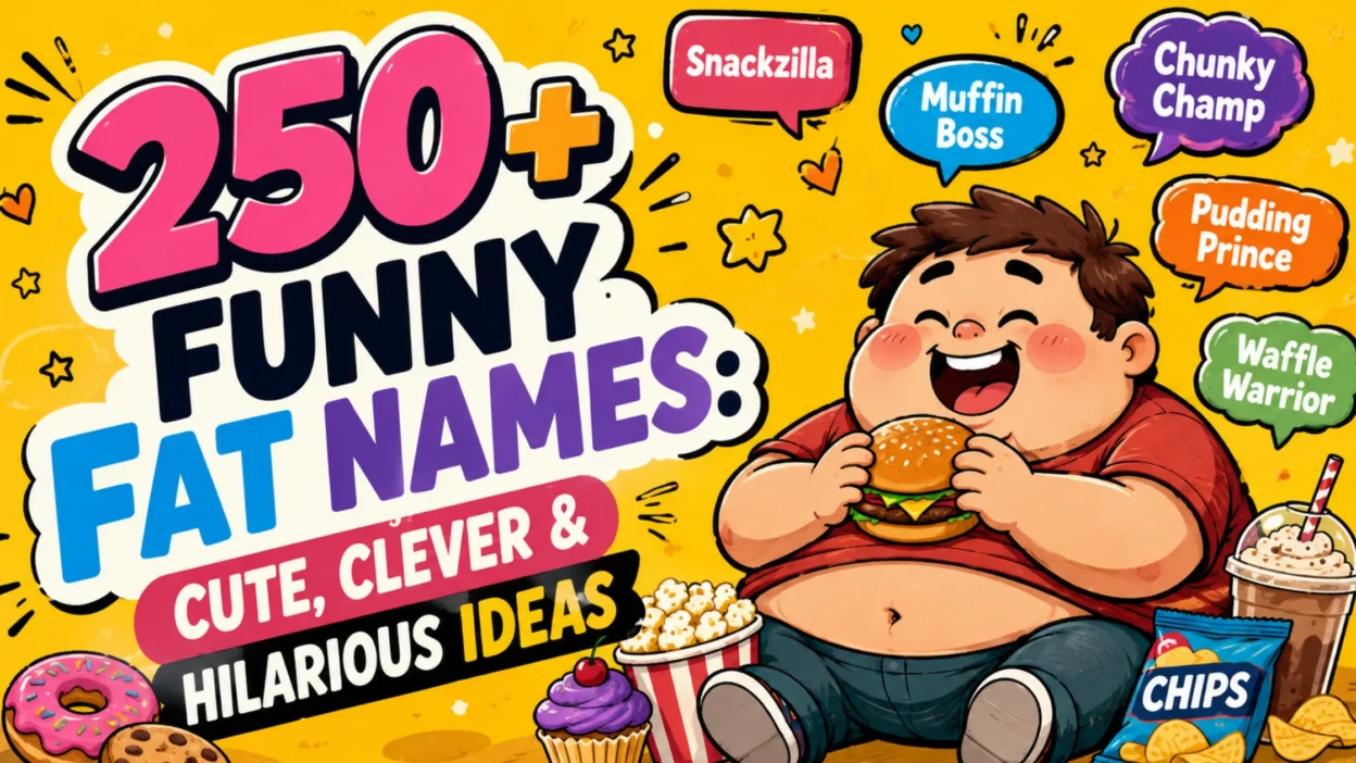 funny fat names with cute food-inspired nicknames and a playful cartoon character