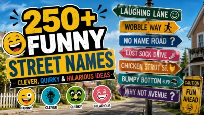 250+ funny street names with clever, quirky, and hilarious ideas on colorful road signs