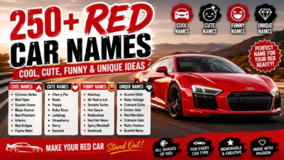 red car names with cool, cute, funny, unique, fiery, and classy ideas