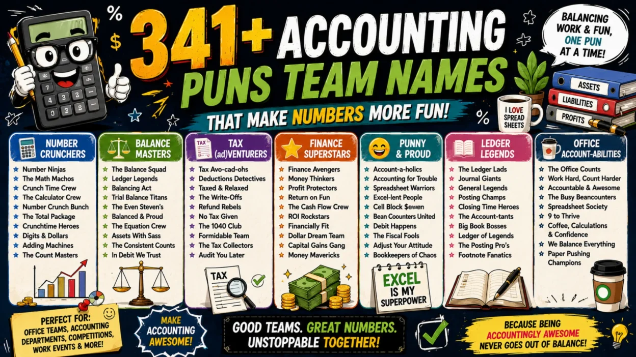 341+ accounting puns team names with funny, clever ideas to make numbers and teamwork more fun