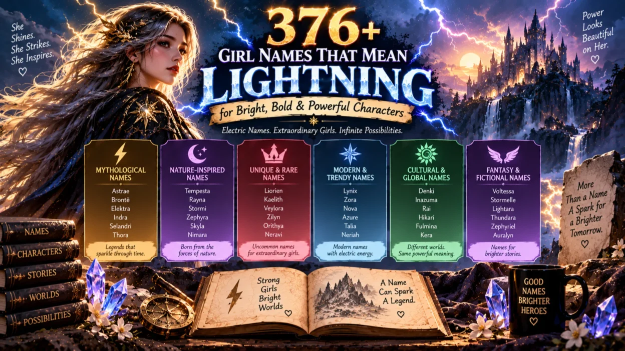 376+ girl names that mean lightning for bright, bold, powerful, magical, and fantasy characters
