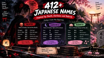 412+ Japanese names inspired by death, darkness, rebirth, shadows, renewal, and powerful symbolism