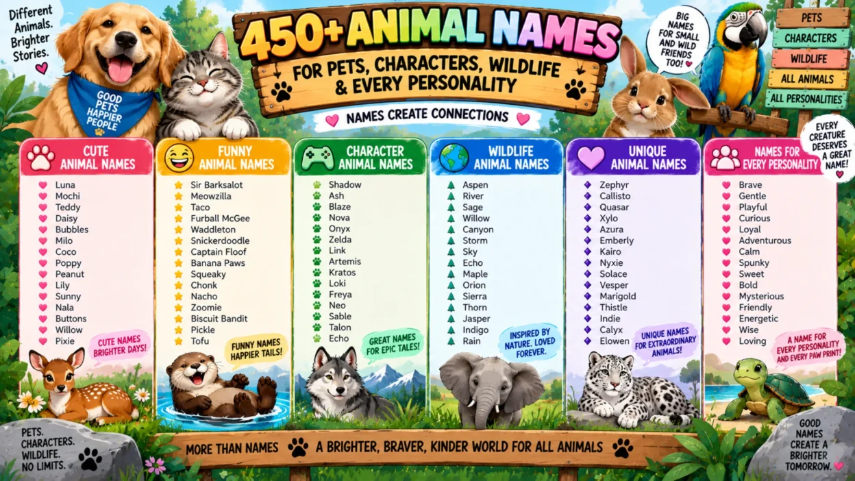 450+ animal names for pets, characters, wildlife, and every personality type