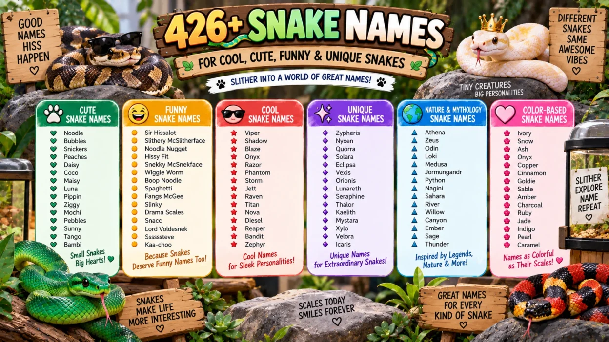 426+ snake names with cool, cute, funny, unique, nature, mythology, and color-inspired ideas